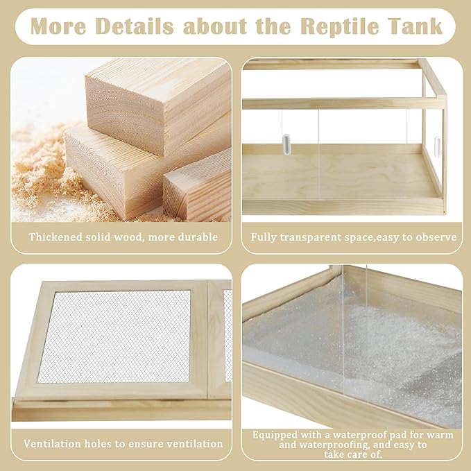 30 Gallon Bearded Dragon Tank, 32 * 16 * 16 Inch Reptile Tank, Lizard Terrarium with Sliding Door & Top Screen Ventilation, Suitable for All Types of Reptile, Snakes, Hamsters,