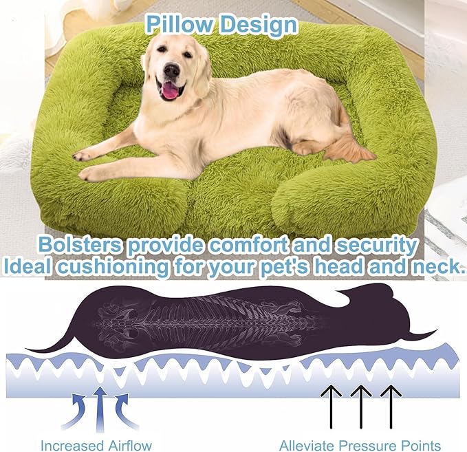 Dog Beds Large Sized dog Orthopedic, Sofa Dog Bed with Waterproof Lining and Nonskid Bottom, Rectangle Washable Dog Bed for Medium Small Dogs and Cats Comfortable ( Color : Green , Size : 43 x 27" )