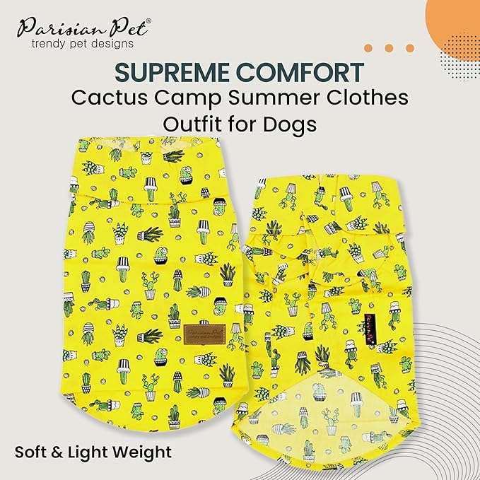 Parisian Pet Cactus Cap Dog Beach Outfit - 100% Cotton Summer Clothes - Stylish Dog Costume - Breathable, Cool & Machine Washable - 2XL
