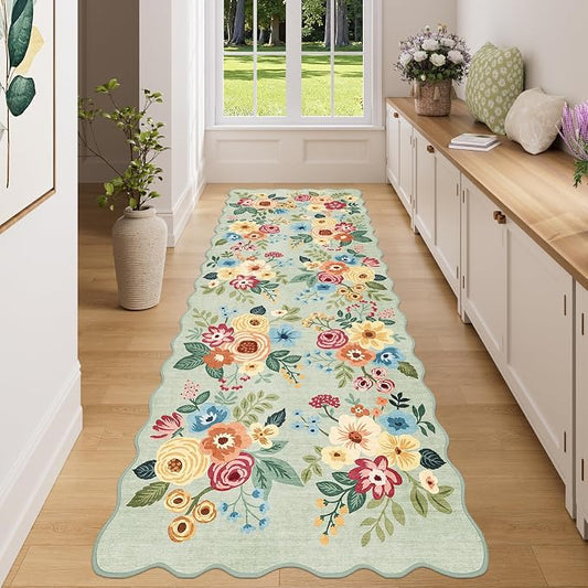 DUKINO 3x8 Washable Runner Rug, Soft Indoor Floral Non Slip Long Runner Rug