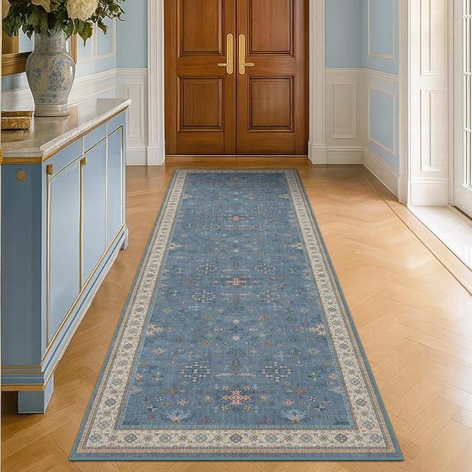 Blue Boho 2'6''x8' Wide Hallway Runner Rug