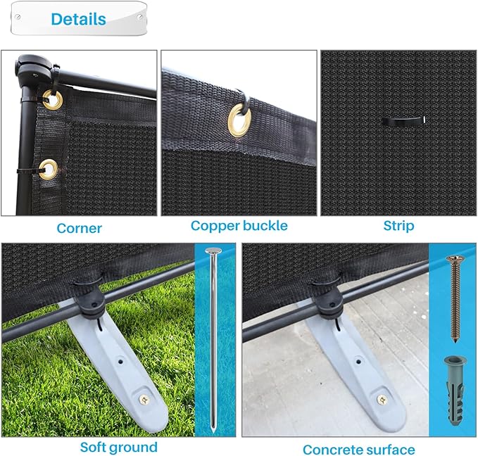Patio 6' x 43' Outdoor Privacy Screen Freestanding Temporary Fence Panels Net Cover with Metal Poles for Outside Backyard Pool Garden Air Conditioner Fencing, Black