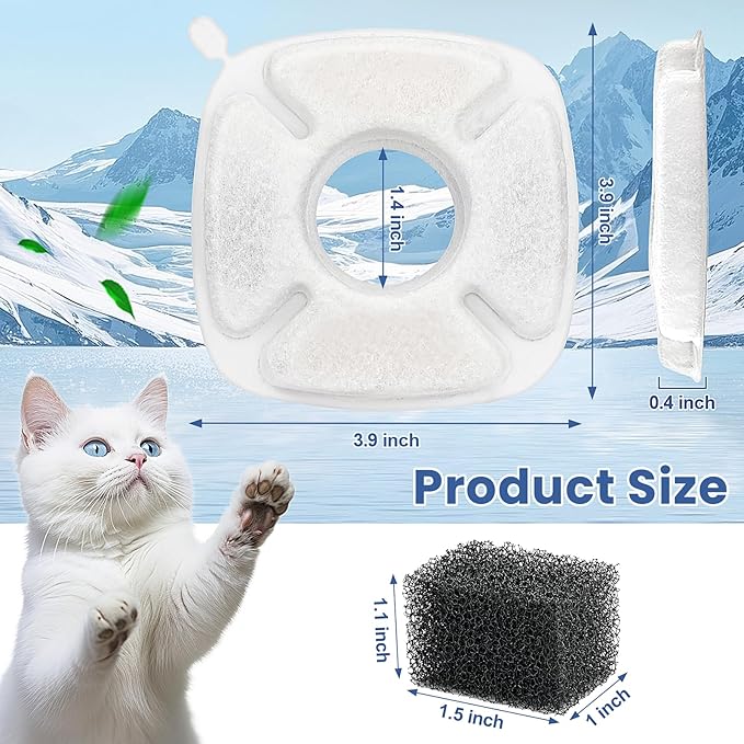 28 Pack Pet Water Fountain Filters, 14 Pcs Replacement Cat Filters & 14 Pcs Pre-Filter Sponges for 95oz/2.8L 135oz/4L 67oz/2L Automatic Pet Cats Dog Water Fountain Dispenser