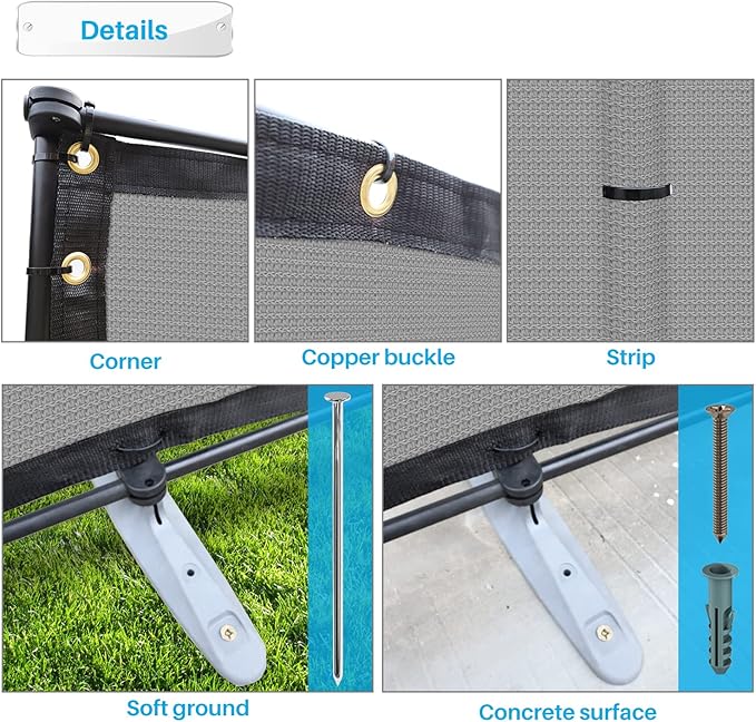Patio 5' x 87' Outdoor Privacy Screen Freestanding Temporary Fence Panels Net Cover with Metal Poles for Outside Backyard Pool Garden Air Conditioner Fencing, Light Gray