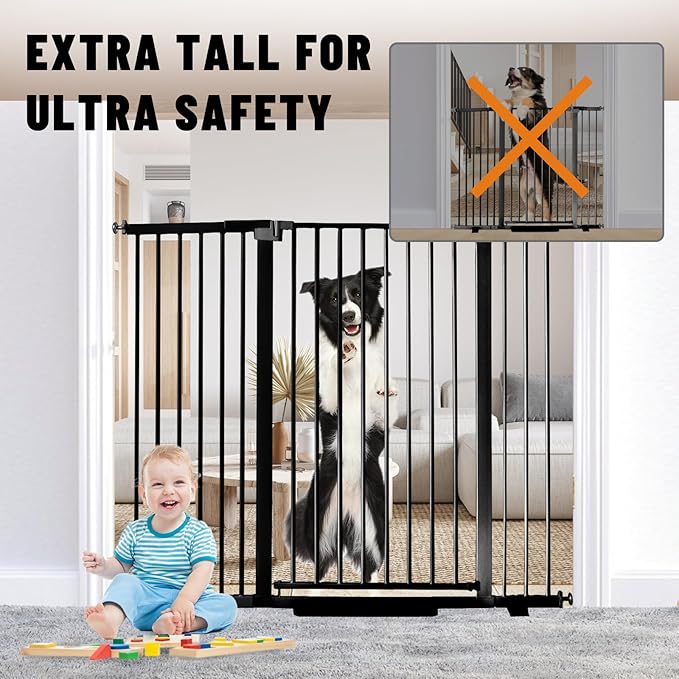 41" Tall Safety Pet Gate,Adjustable 29.92"-57.48" Wide,No Drilling Pressure Mount Kit,Auto Close Cat Gate Suitable for Stairs,Doorways,Black (Black, 29.92"-57.48" W)