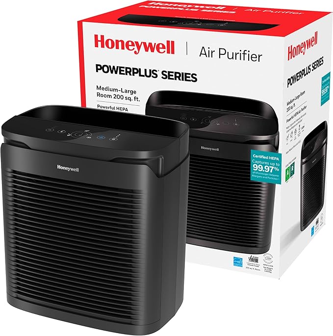 Honeywell PowerPlus HEPA Air Purifier for Home, 968 Ft² Rooms in 1 hour, Reduces Allergens, Dust, Pollen, Smoke, Pet Dander, Odors, Black, HPA3100