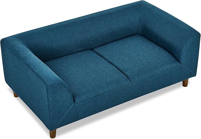 Modern Rectangular Pet Sofa with Backrest and Armrests - Comfortable Dog Couch for Medium and Large Dogs - Stylish and Functional Pet Furniture with Soft Cushion (Blue)