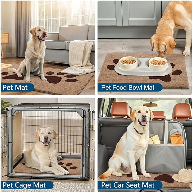 Buganda Dog Door Mat for Muddy Paws, Absorbent Dirt Trapper Washable Indoor Doormats, Non Slip Low-Profile Mud Mat for Dogs, Front Entrance Doormat for Inside Floor (30x20 Inches, Beige)