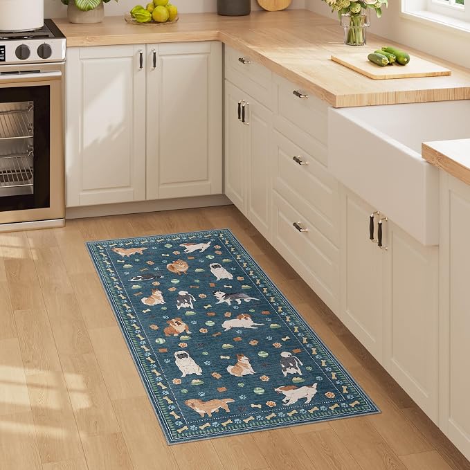 DUKINO 2x4 Runner Rug for Entryway, Animal Dog Print Washable Kitchen Rug