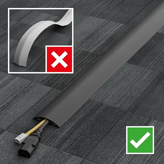 D-Line 6ft Floor Cord Cover, Cable Protector, Hide Extension Cords, Protect Cords, Prevent Cable Trips, Heavy Duty Cord Hider - Cable Cavity = 0.63" (W) x 0.31" (H) - Black