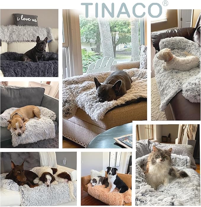 Calming Dogs/Cats Bed Mats, Dog Pad Washable Removable Couch Cover, Plush Long Fur Mat for Pets, Waterproof Lining, Perfect for Small, Medium and Large Dogs and Cats (Gradient Gray, 53"x39")