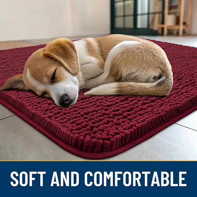 Smiry Dog Door Mat for Muddy Paws 24x16, Absorbent Dirt Trapper, Non-Slip