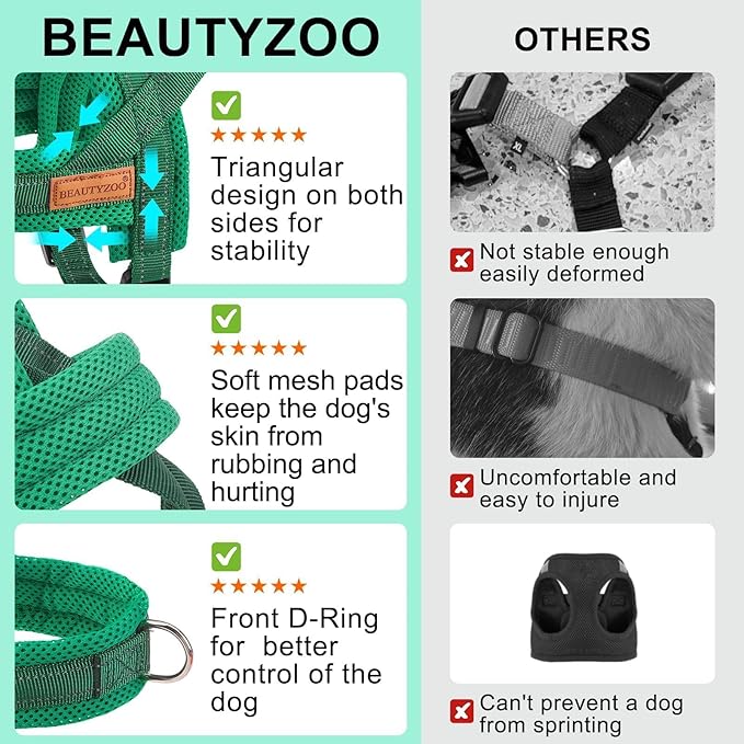 BEAUTYZOO Dog Harness for Small Dogs, No Pull Dog Harness and Leash Set, Soft Escape Proof Puppy Vest Harness with Handle, Reflective Lightweight Step in Harness for Girl Boy Dogs, Green XS