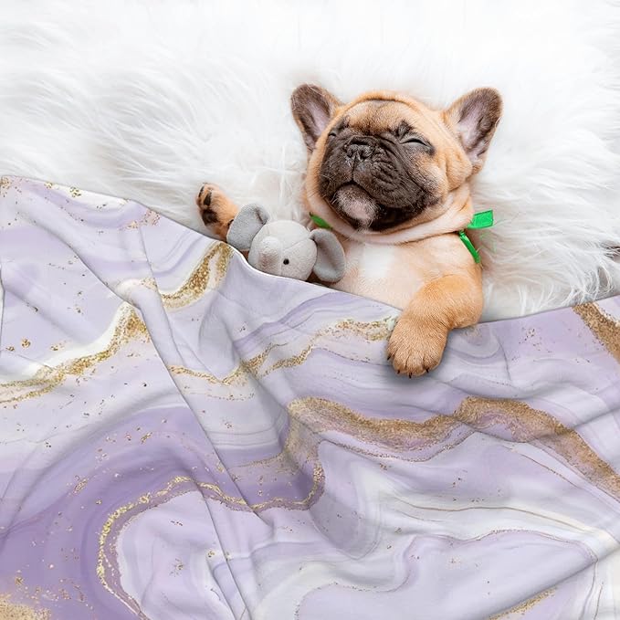 Waterproof Dog Blanket Soft Pet Blanket for Puppy Cat, Fleece Cat Throw Blankets for Furniture Bed Couch Sofa Reversible - Lavender Glitter Foil Stripes