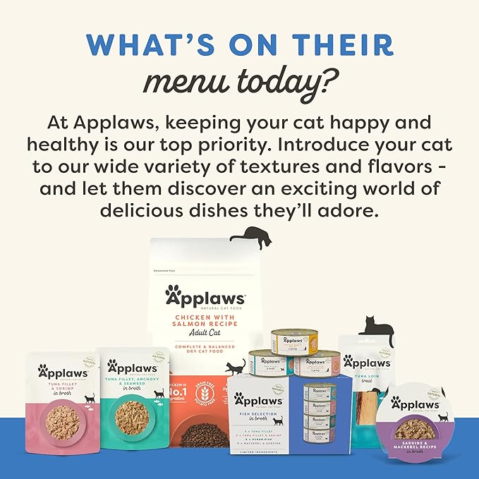 Applaws Natural Wet Cat Food in Broth, Limited Ingredient Wet Cat Food Pouches, No Additives, Made with Natural Ingredients, Tuna Fillet with Crab in Broth (12 x 5.3oz Pouches)
