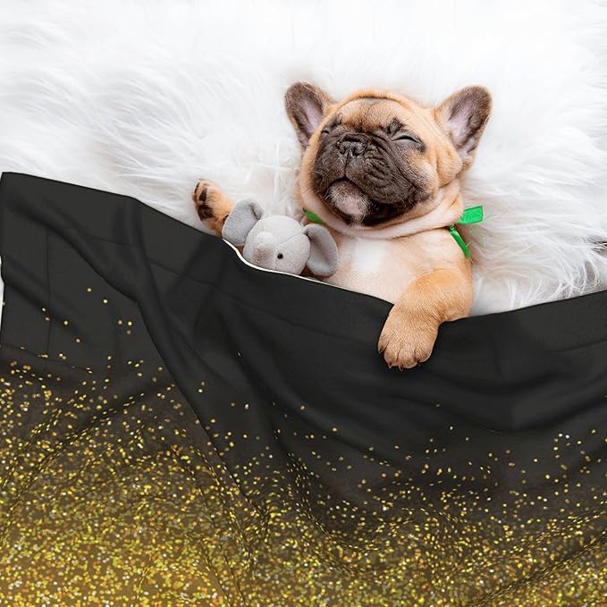 Waterproof Dog Blanket Soft Pet Blanket for Puppy Cat, Fleece Cat Throw Blankets for Furniture Bed Couch Sofa Reversible - Gold Glitter Gradient