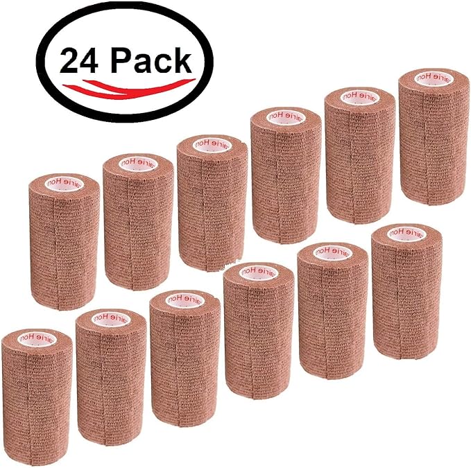 3 Inch Vet Wrap Tape Bulk (Brown) (Pack of 24) Self Adhesive Adherent Adhering Flex Bandage Grip Roll for Dog Cat Pet Horse