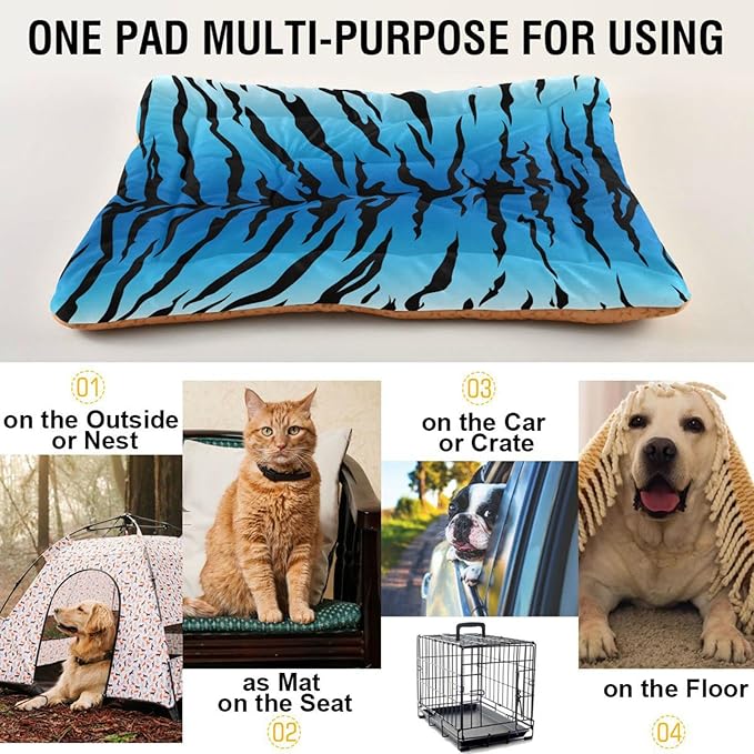 Pet Bed Blue Tiger Print Dog Bed Mat Absorbing Non Slip Pad Pet Sleeping Mat for Small, Medium, and Large Dogs Puppy Cat 36 in x 24 in