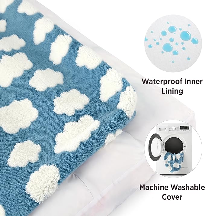 LE SURE Cute Dog Beds Medium Size Dog-Thick Shredded Chopped Foam Pet Bed Indoor with Removable Washable Cover, Modern Fuzzy Plush & Anti Slip Bottom, Blue