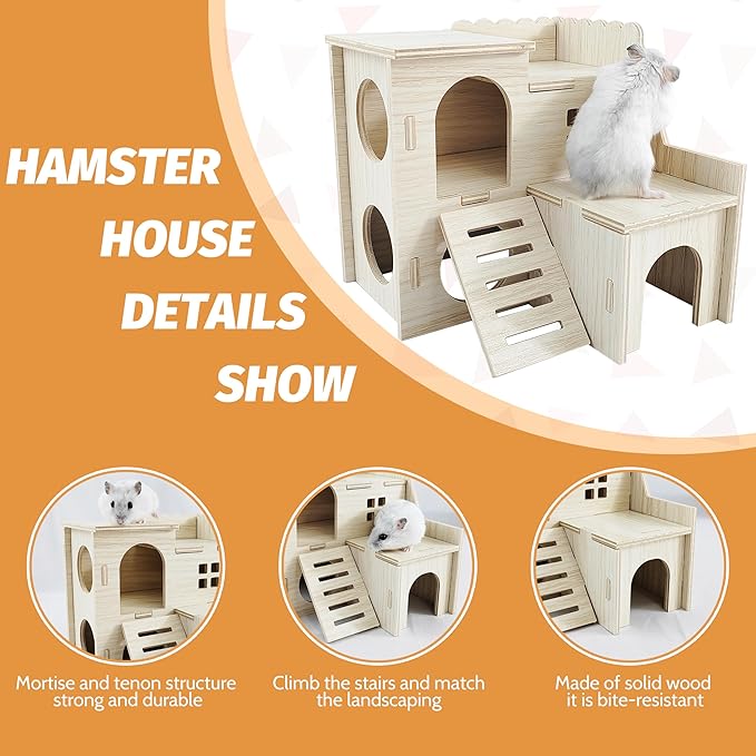 Hamster House, Tiny House with Slide House, Double-Decker Hut, Hamster Cage Accessories, Small Animal Habitat Decor for Small Hamster