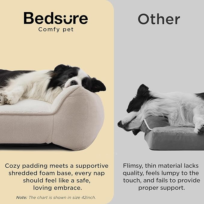 Bedsure SupportMax™ XL Pro Orthopedic Dog Beds Large Sized Dog - Extra Thick Supportive Dogs Couch with Waterproof Washable Cover, Extra Large Comfort Pet Sofa with Soft Sherpa & Nonskid Bottom, Beige