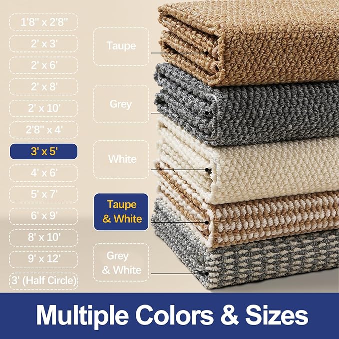 Dirt Trapping Door Mat 36x60, Taupe & White Faux Jute Entryway Rug | Low-Profile
