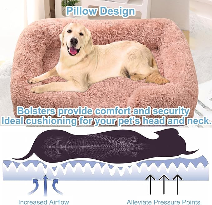 Dog Beds Large Sized dog Orthopedic, Sofa Dog Bed with Waterproof Lining and Nonskid Bottom, Rectangle Washable Dog Bed for Medium Small Dogs and Cats Comfortable ( Color : Pink1 , Size : 51 x 35" )
