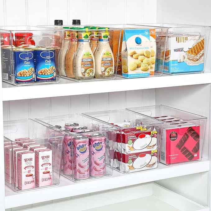 Vtopmart 6 PCS Clear Plastic Storage Bins, Pantry Organizer Containers