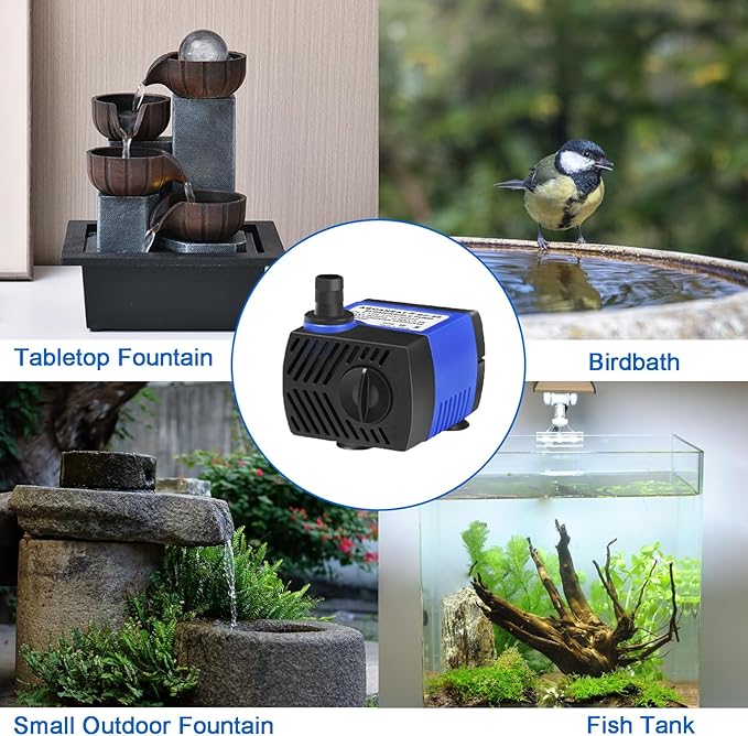 AQUANEAT Small Fountain Pump, 80 GPH Mini Submersible Water Pump