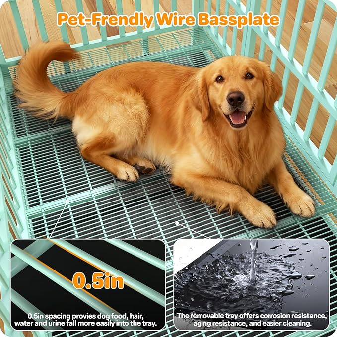 48 Inch Heavy Duty Dog Crate, Indestructible Escape-Proof Dog Kennel for High Anxiety Large Dogs, Strong Metal Pet Cage with Double Doors, Lockable Wheels & Removable Tray, XL XXL XXXL