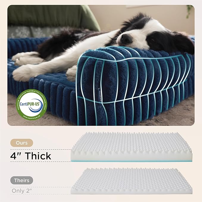 Bedsure ComfyFleece Orthopedic Dog Bed with Waterproof Dog Blanket for XL Dogs, Blue