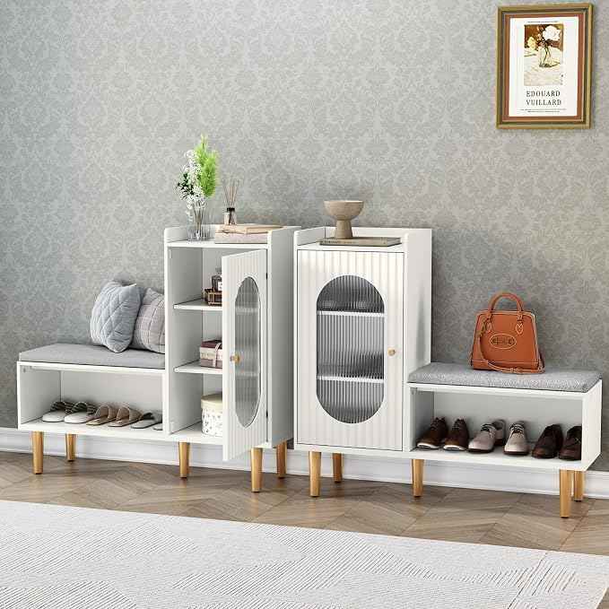 HLR Storage Bench Set of 2, L-Shaped Storage Cabinet