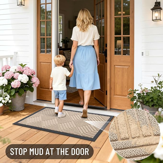 OLANLY Front Door Mat Outside Entrance 47x23, Heavy Duty Sturdy Natural Rubber