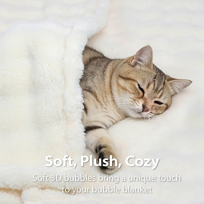 Dog Blankets Washable Pet Blanket - Fluffy Fuzzy Cat Puppy Blanket with Premium 300GSM 3D Fleece Bubble for Pet Kitten Doggy, Cream, 40x60IN