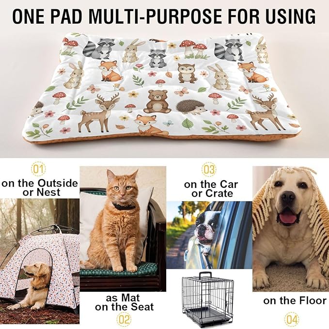 Emelivor Cute Animals Dog Cat Bed Washable Crate Pet Bed Anti-Slip Rectangle Comfortable Kennel Pads for Indoor Small Medium Large Dogs Cats,36x24in