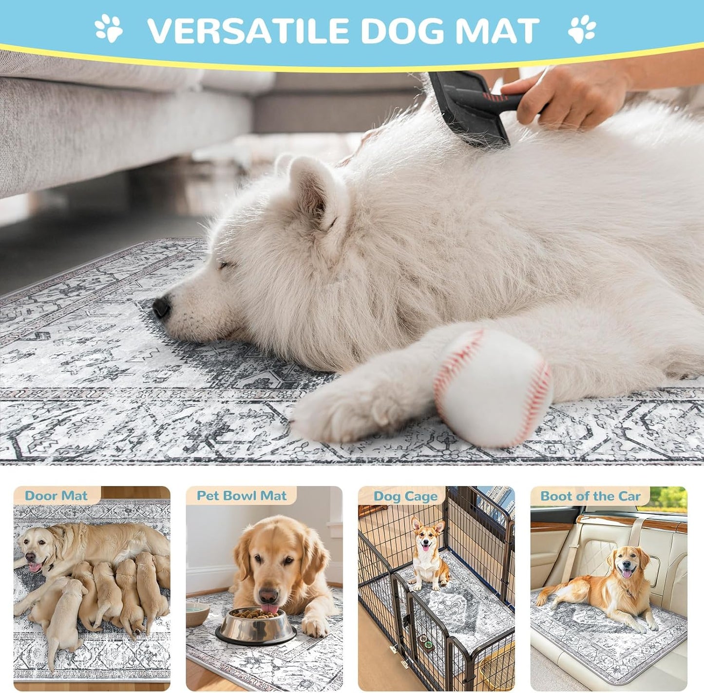 Lahome Super Absorbent Washable Pee Pads for Dogs - Secure Floor Protection - Non-Slip, Leakproof Reusable Pads for Training, Crates & Playpens (2 Pack, 36"x36", Gray)