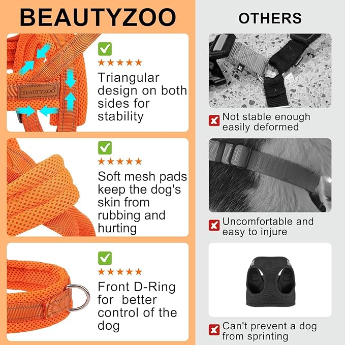 BEAUTYZOO Dog Harness for Small Dogs, No Pull Dog Harness and Leash Set, Soft Escape Proof Puppy Vest Harness with Handle, Reflective Lightweight Step in Harness for Girl Boy Dogs, Orange XS