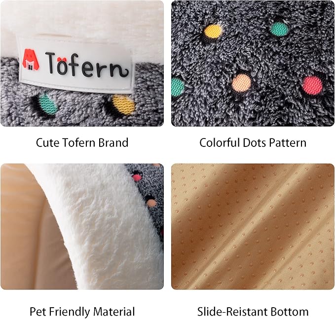 Tofern Dog Beds for Small Dog Cats Colorful Dots Pattern Striped Cute Fleece Warm Washable Igloo Pet Bed with Removable Cover