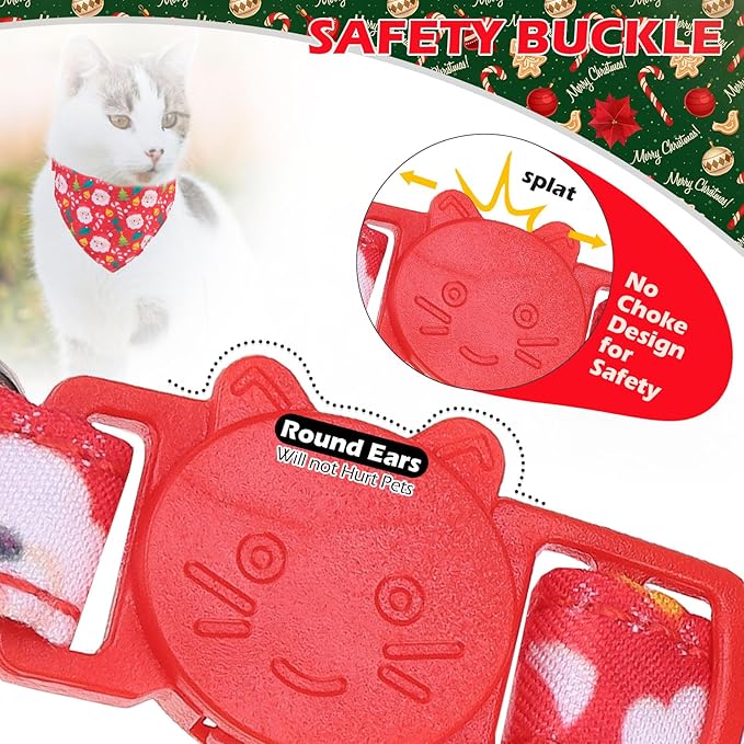 EXPAWLORER Christmas Cat Collar Breakaway with Bells - 2 Pack Cute Holiday Cat Collars Adjustable Xmas Pet Collar with Removable Bow Tie and Bandana, Safety Buckle for Girl Boy Cats Kitten