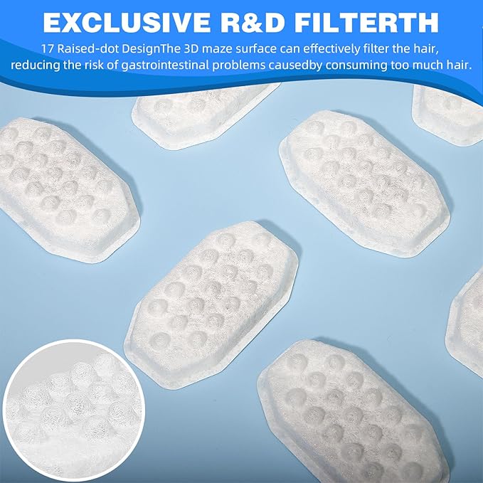 Cat Water Fountain Filters Pre-Filter Sponges for 3.2L/108oz Automatic Pet Fountain Dog Water Fountain (8 Filters& 8 Sponges)