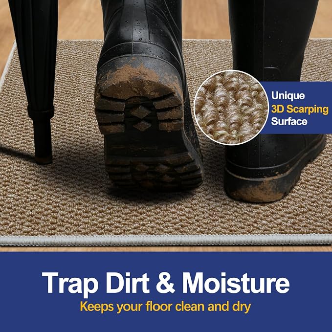 Dirt Trapping Door Mat 24x36, Taupe Faux Jute Entryway Rug | Low-Profile