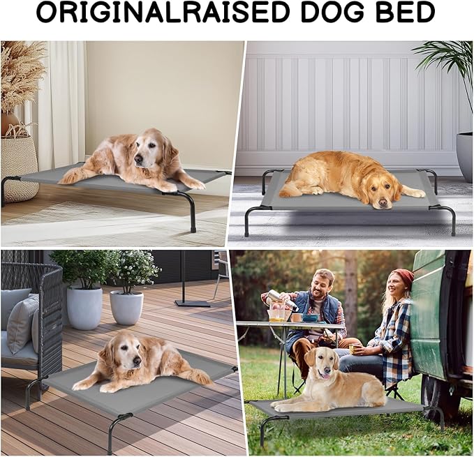 Cooling Elevated Dog Bed Raised Outdoor Dog Cot for Large Dogs,Cooling Pet Cots Bed, Frame with Washable Cooling Breathable Mesh Anti-Slip Feet, Indoor and Outdoor Pet Bed, 50 Inches Light Gray