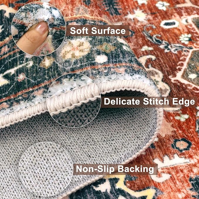 Yamaziot Washable Runner Rug, 3x6 Non-Slip Boho Vintage Hallway Rug