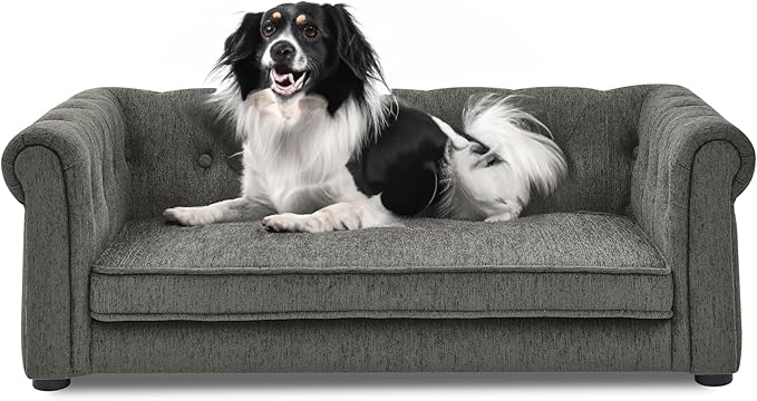 Dog Sofa Couch for Medium to Large Dogs, Memory Foam Dog Couch with Washable Fabric, Removable Cushion, Sofa Bed for Medium and Large Dogs, Dark Gray