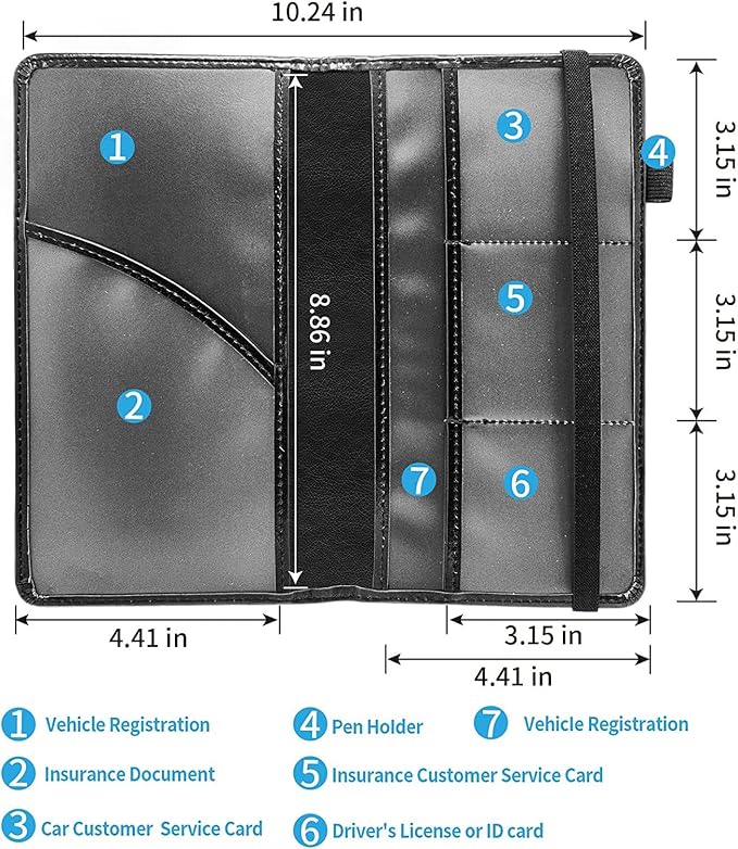 Customized Registration & Insurance Holder, Leather Car Glove Box Organizer, Cool Accessories for ID, Driver's License & Essential Documents, Business Cards - Men & Women