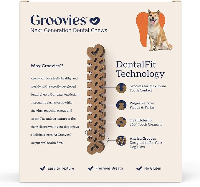 Groovies Original Dog Dental Chew Individually Wrapped Medium (25 ea)