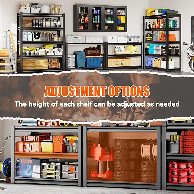 59" W Storage Shelves 2500LBS Garage Shelving Heavy Duty 5 Tier Adjustable Shelving Unit Metal Storage Rack for Basement, Pantry, Kitchen, Warehouse 19.7" D x 59" W x 72" H