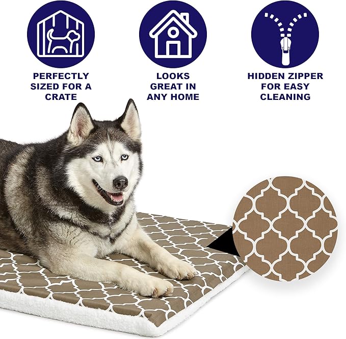 MidWest Homes for Pets Quiet Time Teflon Defender Dog Beds; Pet Beds Designed to Fit Folding Metal Dog Crates, Brown & White Geometric Pattern, 42-Inch