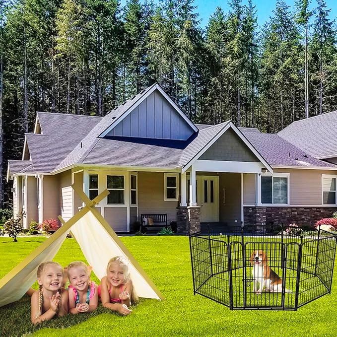 ADAVIN Garden Fence Wide Door Low Threshold, 40 inch High 14 Panels Total 31 Ft(L), Animal Barrier Fence No Dig, Fencing for Garden Beds, Black Iron Metal Heavy Duty Dog Fencing for Yard or Camping