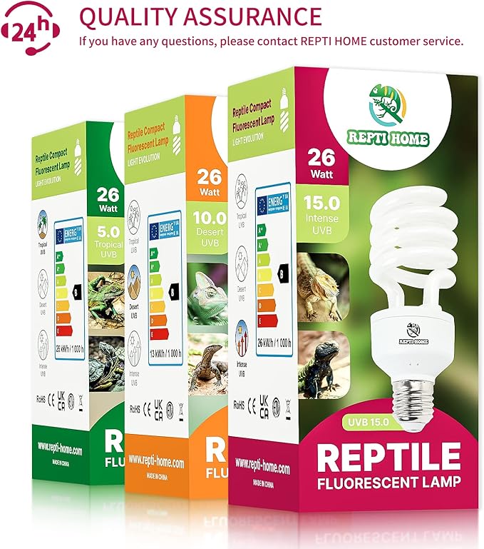 UVB Reptile Light 15.0, 26W Intense UVA UVB Bulb for Reptiles, Terrarium Compact Fluorescent Lamp, Reptile UVB Light Bulb for Desert Reptiles & Amphibians